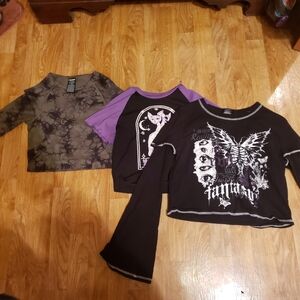 BUNDLE OF 3 CROP GOTHIC WOMENS SHIRTS #gothic #grunge Size Small 1 Large